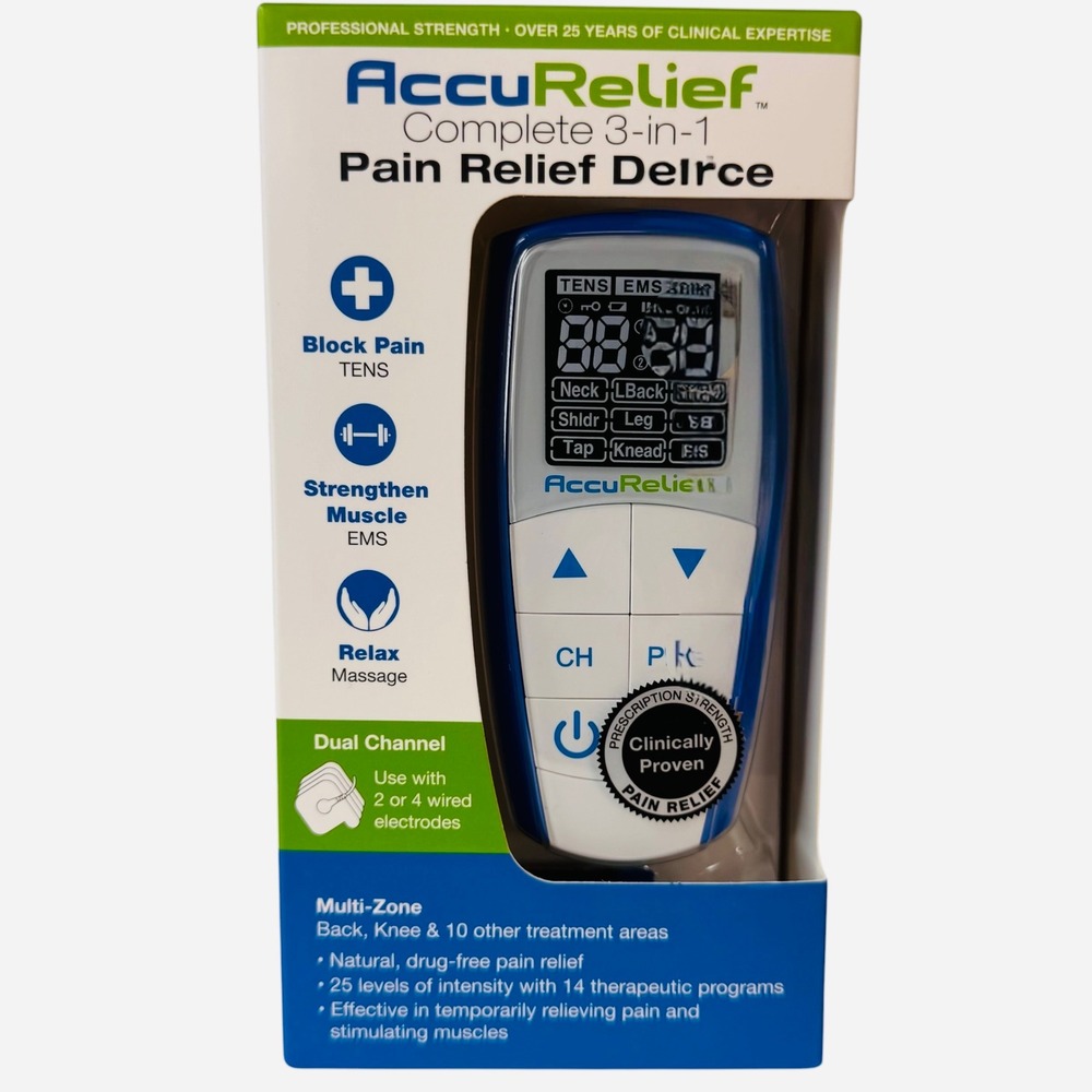AccuRelief Complete 3-in-1 Pain Relief Device TENS EMS Massage ACRL-3100 Blue
